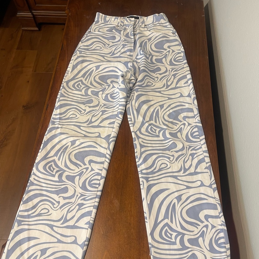 Abstract Swirl Pattern Jeans Y2K Hippie Boho Wide Leg High Waist Pants Size S​​​ - Picture 4 of 9